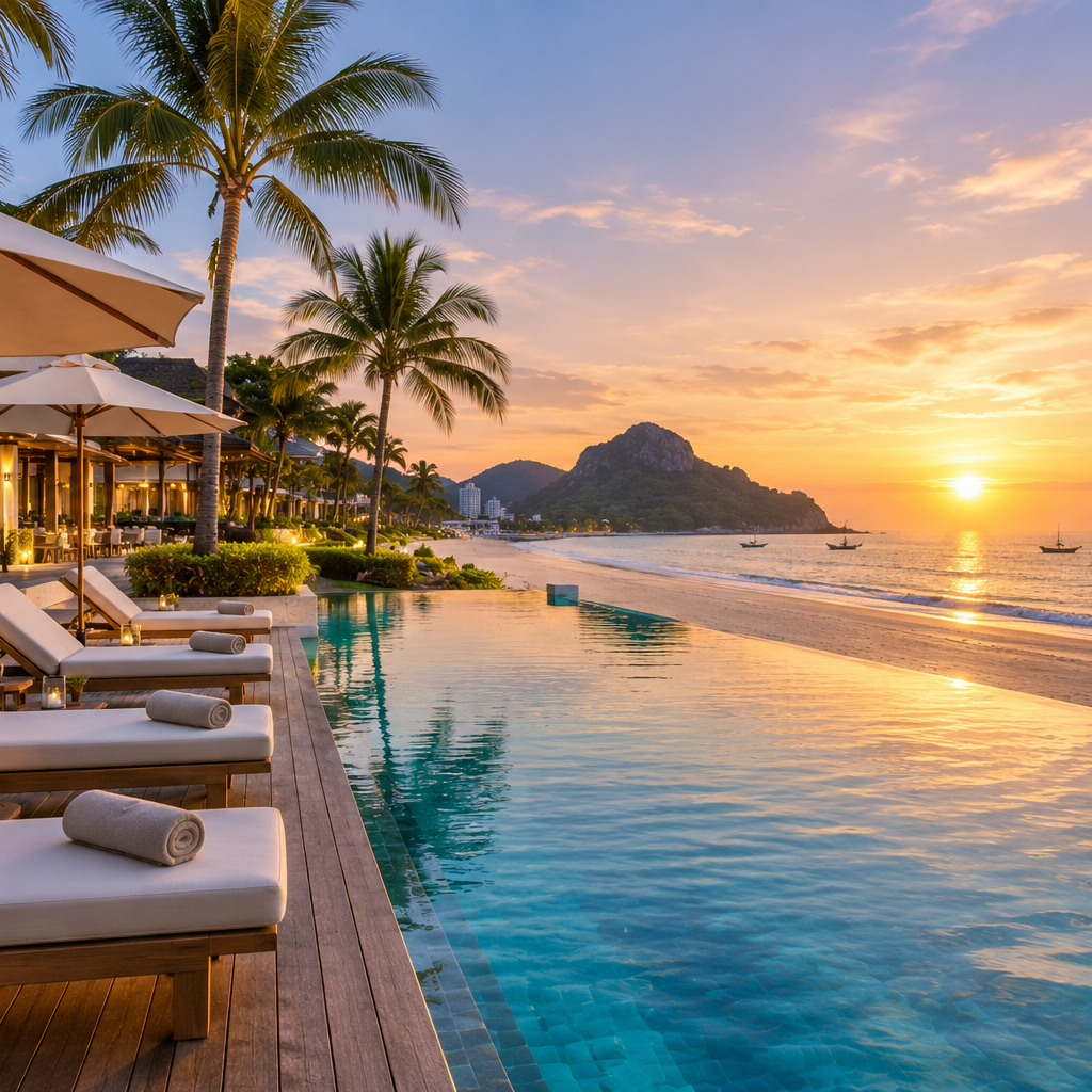 Luxury beachfront resort and infinity pool in Hua Hin