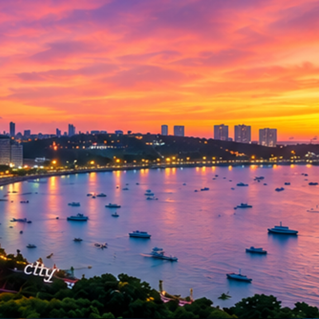 Pattaya beach and coastal city during sunset